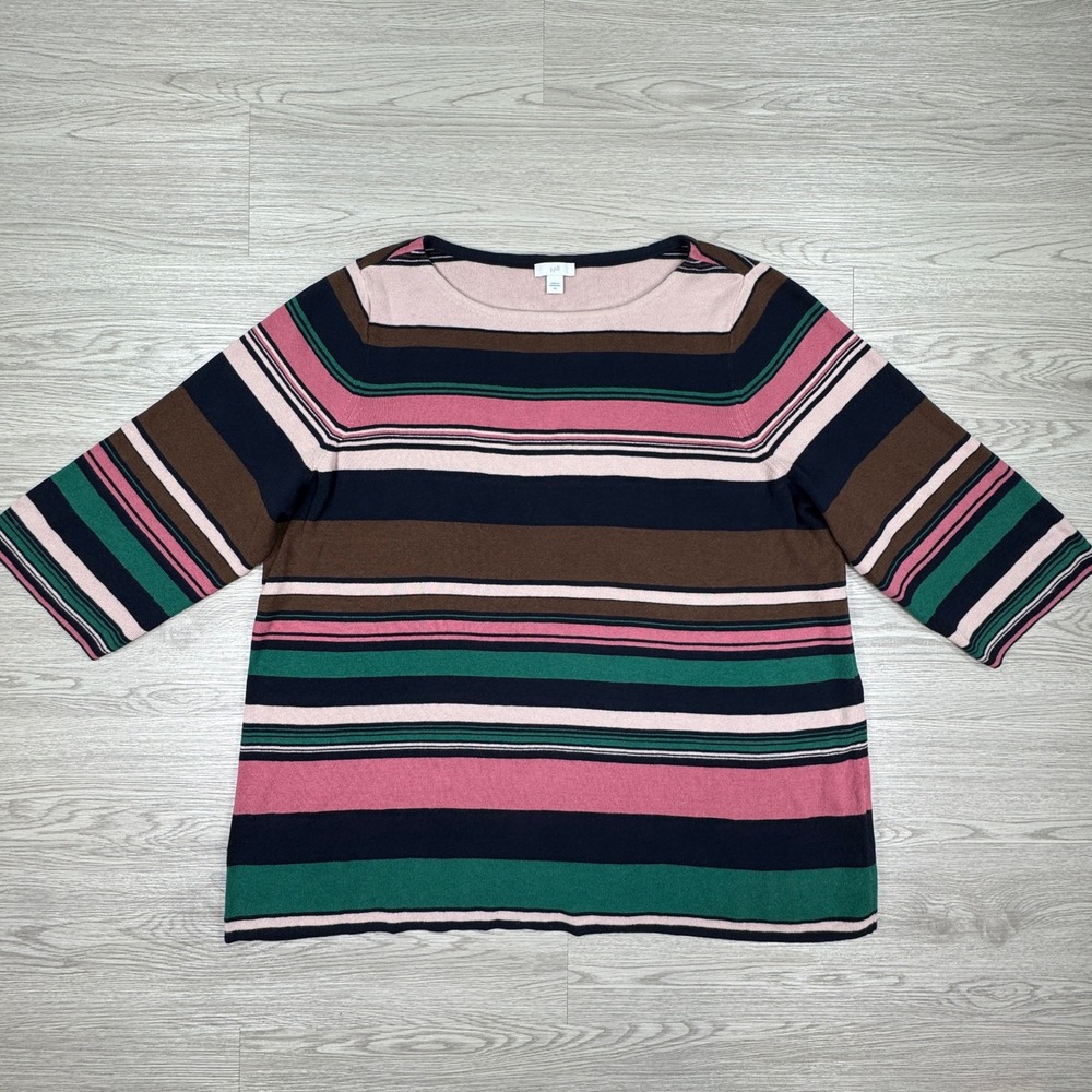 J.‎ Jill Women's Sweater XL Multi-Color Striped Boatneck Cotton Rayon Knit Top